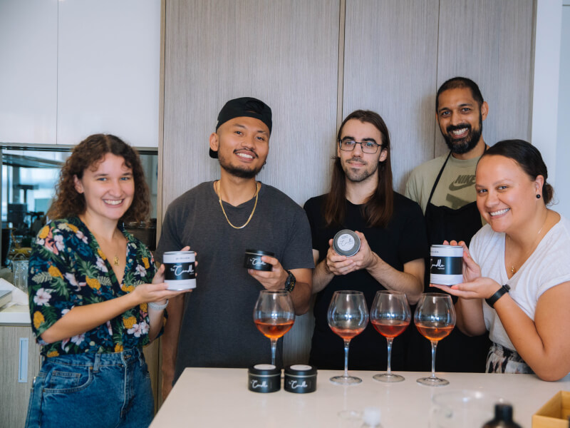 group candle making class with wine